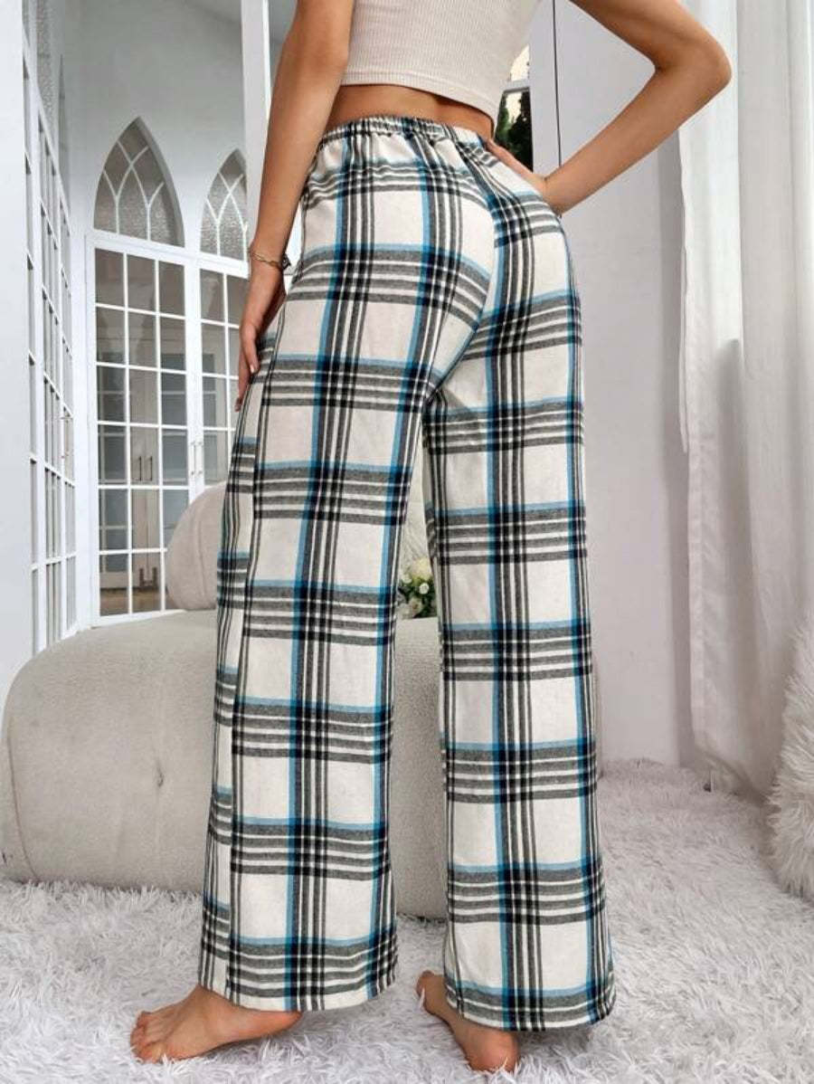 Plaid Print Bow Front Sleep Pants-Soco Hoodie