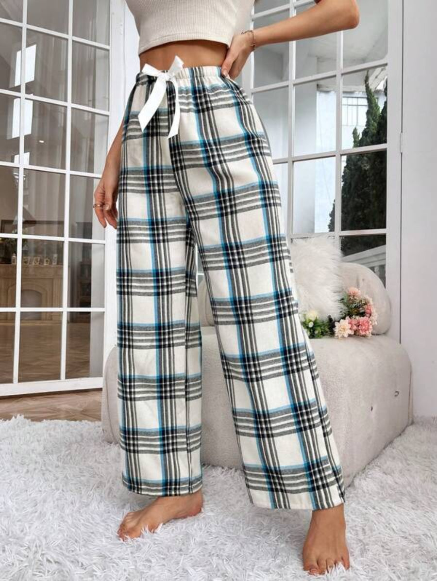 Plaid Print Bow Front Sleep Pants-Soco Hoodie