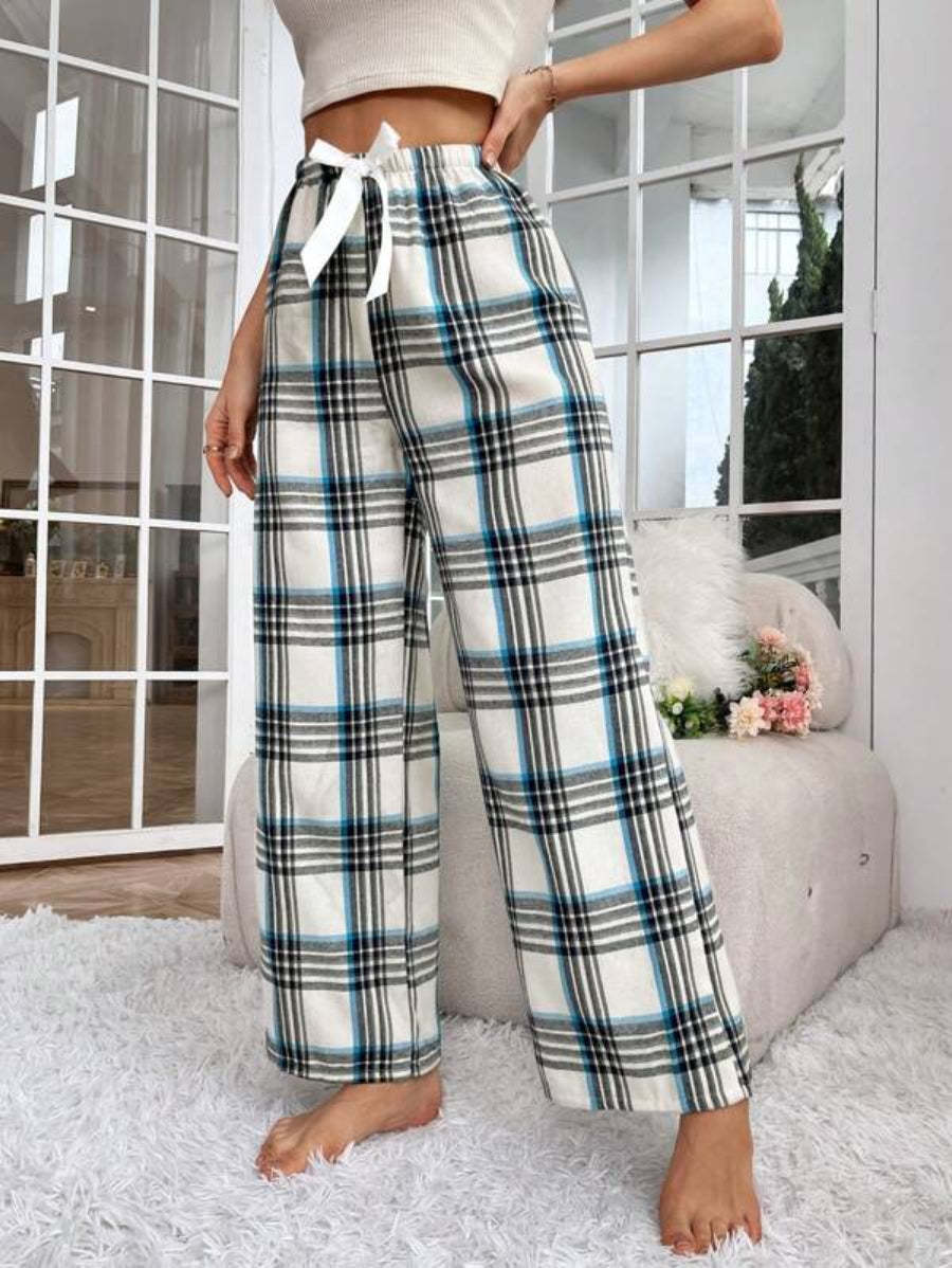 Plaid Print Bow Front Sleep Pants-Soco Hoodie