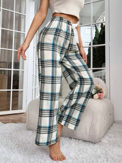 Plaid Print Bow Front Sleep Pants-Soco Hoodie