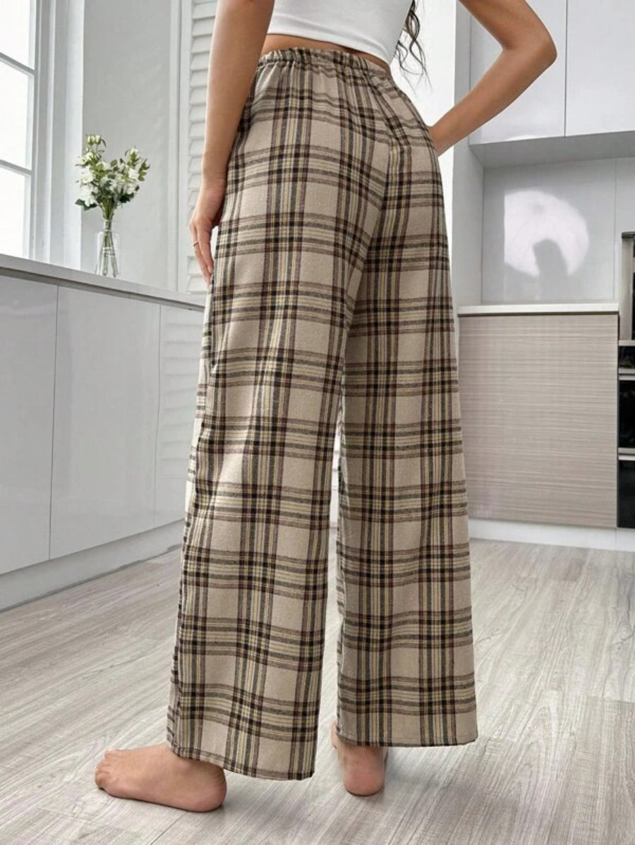 Plaid Print Tie Front Sleep Pants-Soco Hoodie
