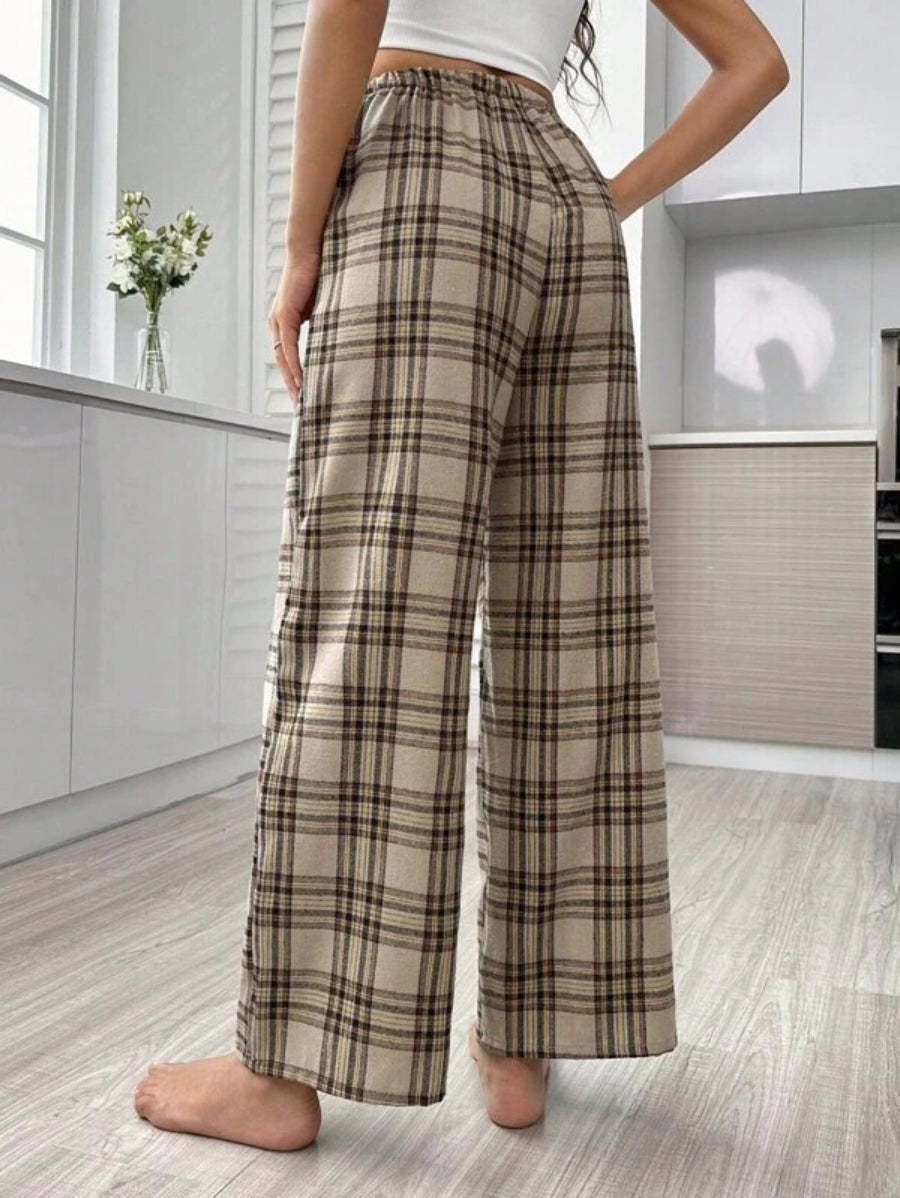 Plaid Print Tie Front Sleep Pants-Soco Hoodie