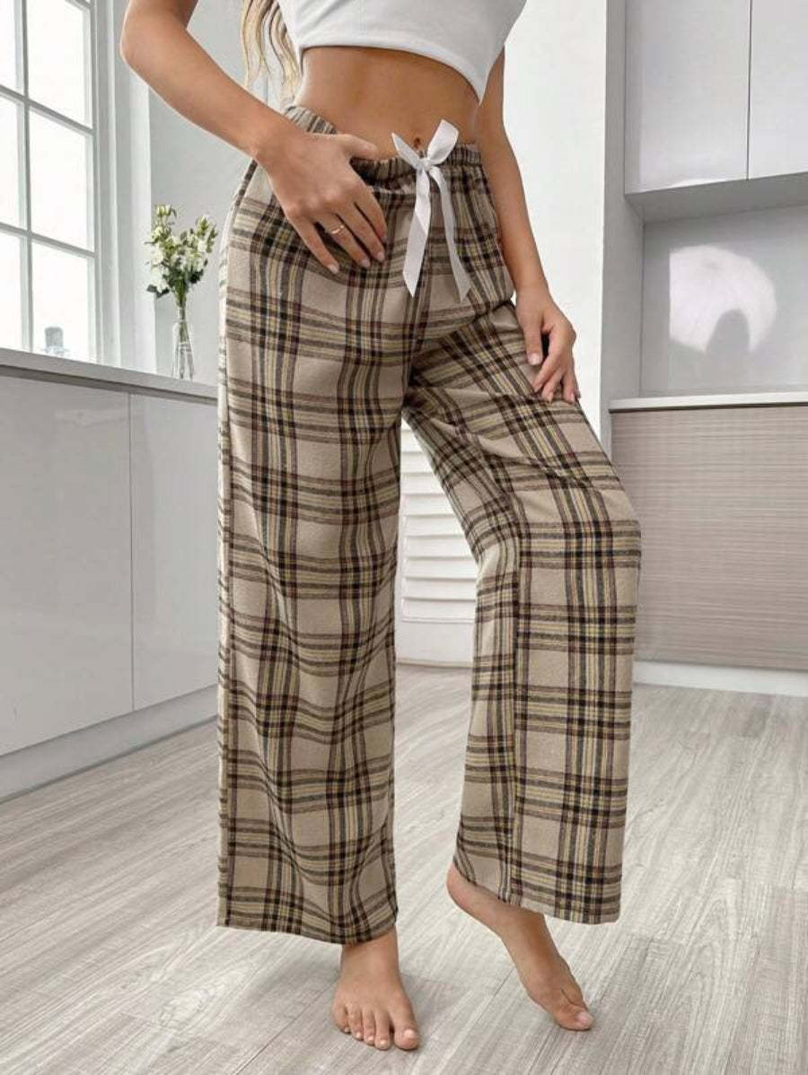 Plaid Print Tie Front Sleep Pants-Soco Hoodie