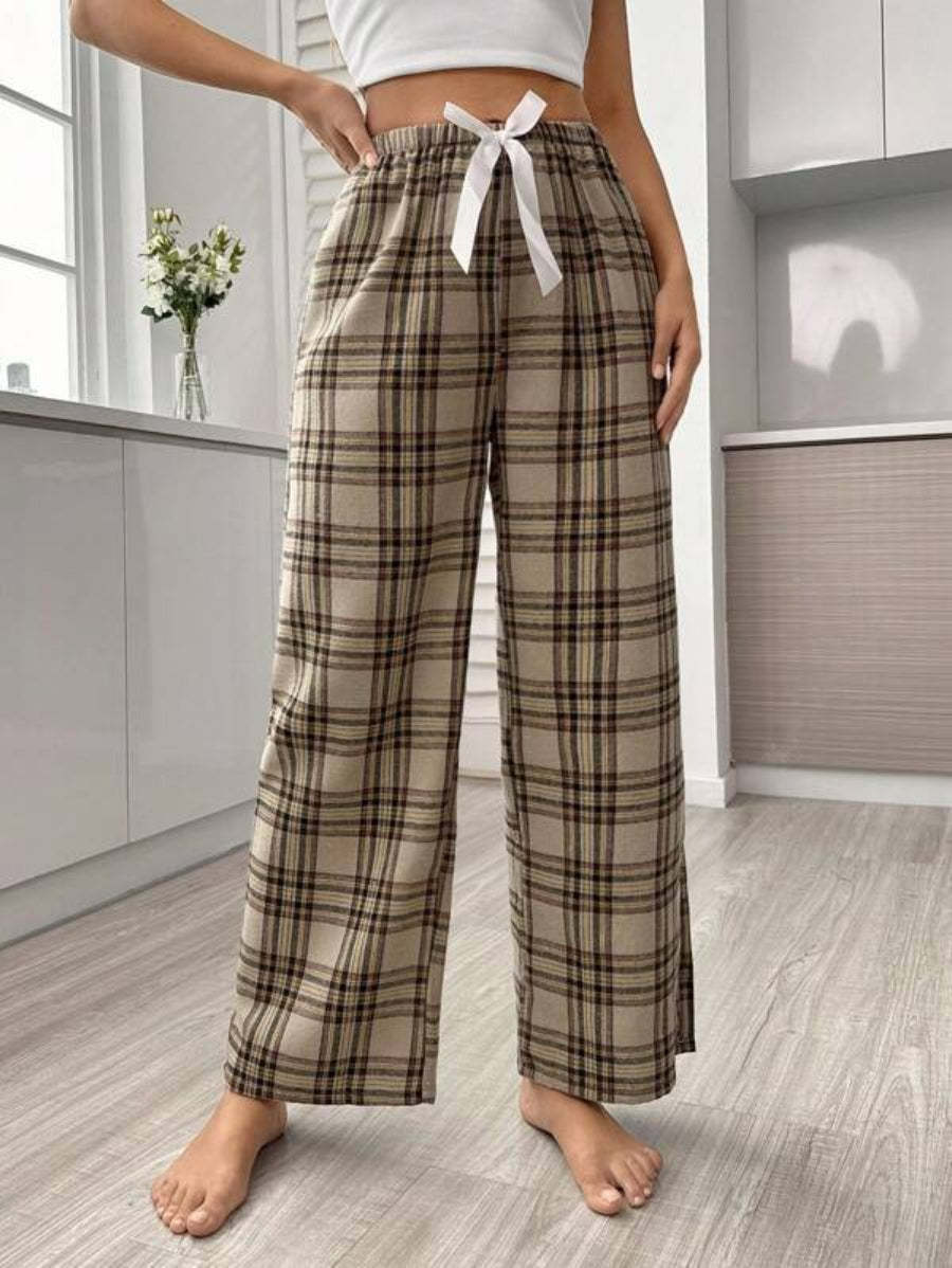 Plaid Print Tie Front Sleep Pants-Soco Hoodie