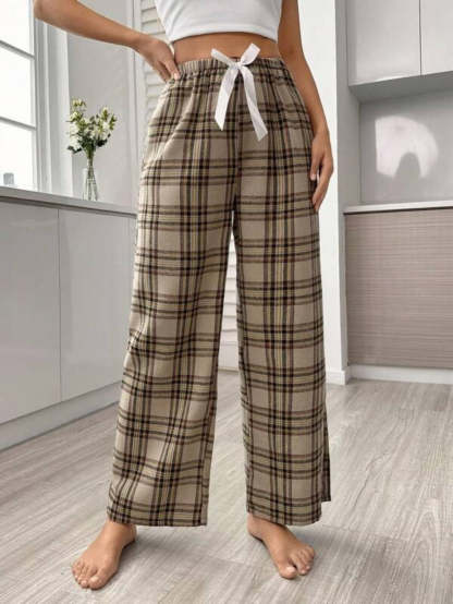 Plaid Print Tie Front Sleep Pants-Soco Hoodie