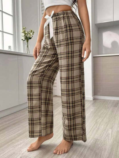 Plaid Print Tie Front Sleep Pants-Soco Hoodie