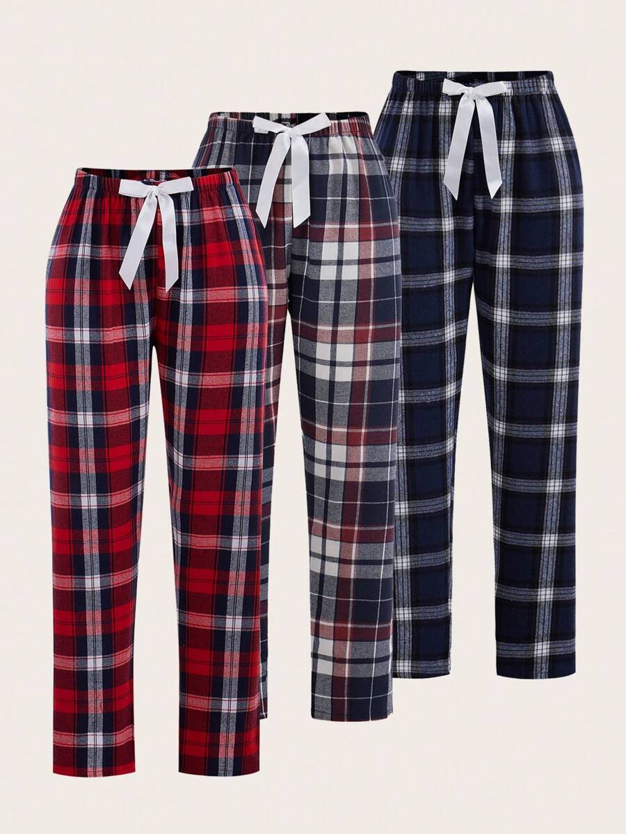 Plaid Print Bow Tie Sleep Pants-Soco Hoodie