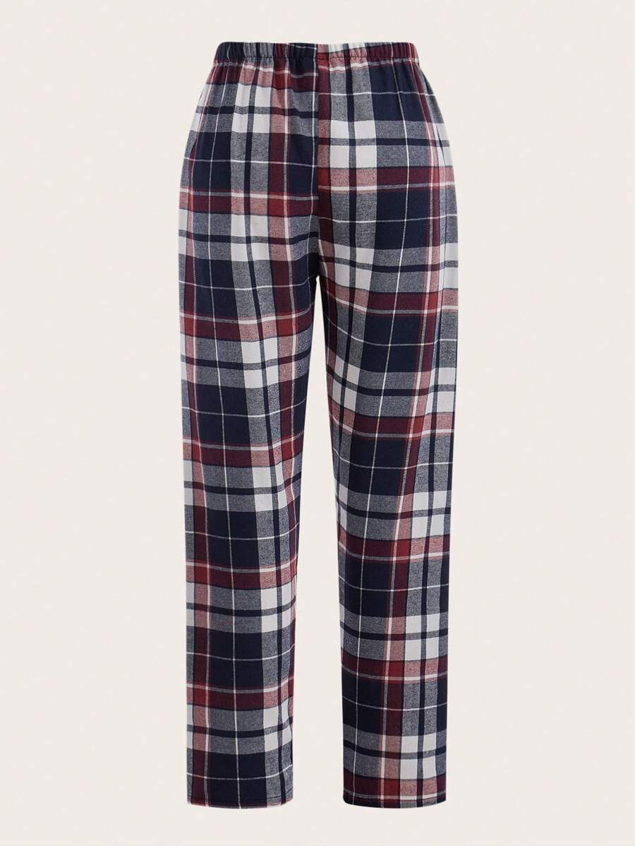 Plaid Print Bow Tie Sleep Pants-Soco Hoodie