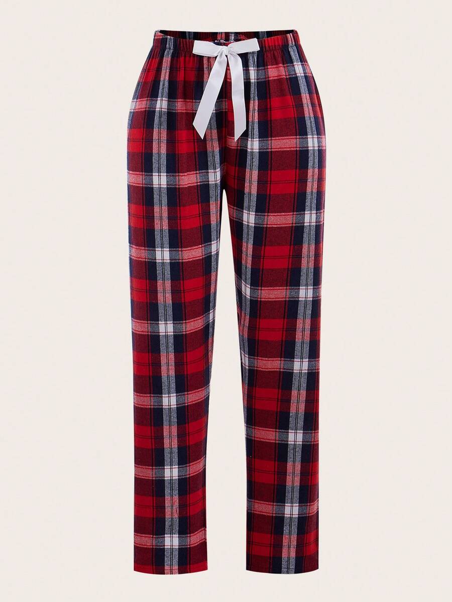 Plaid Print Bow Tie Sleep Pants-Soco Hoodie