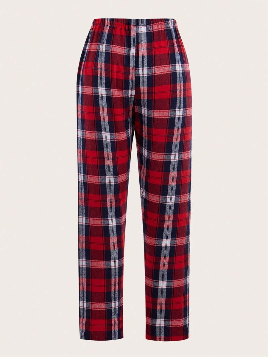 Plaid Print Bow Tie Sleep Pants-Soco Hoodie