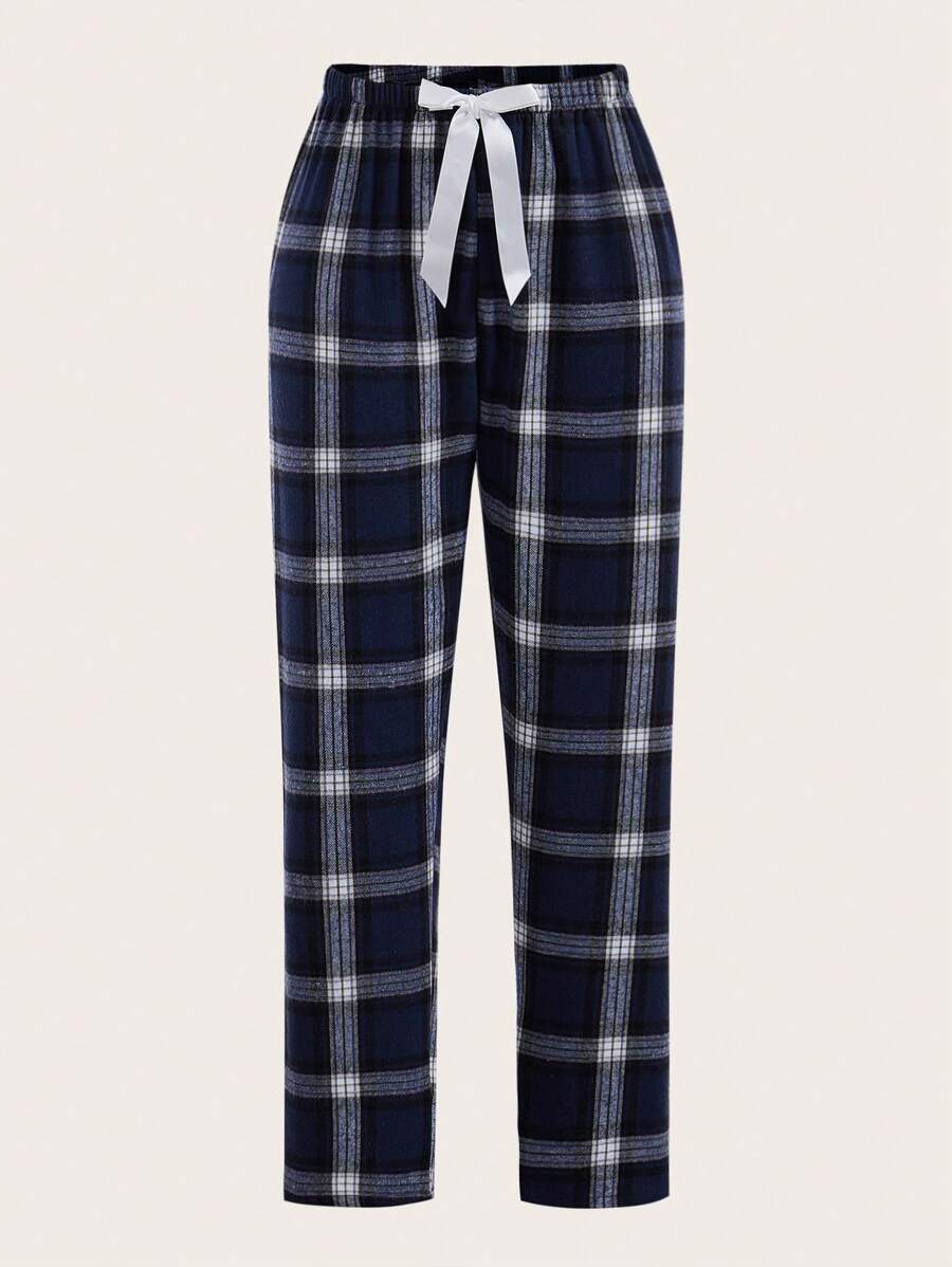 Plaid Print Bow Tie Sleep Pants-Soco Hoodie