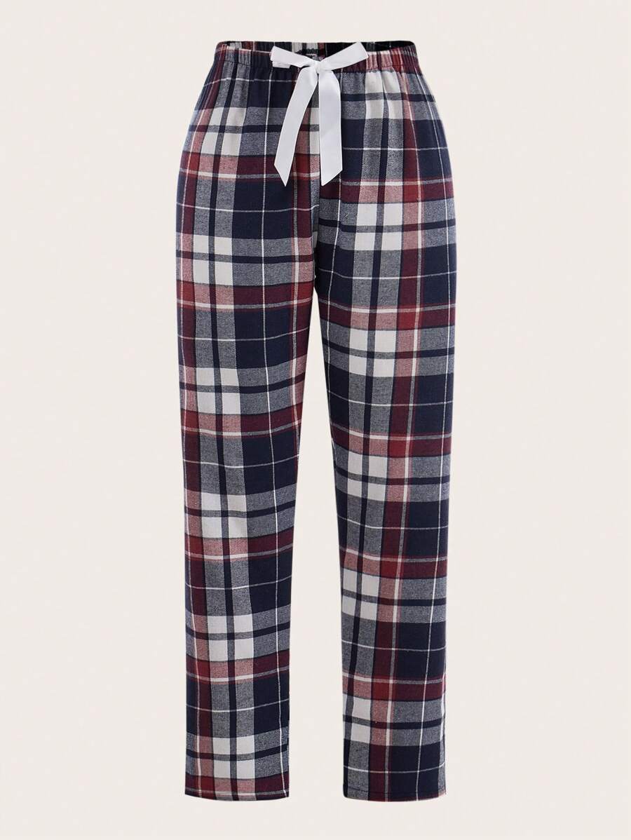 Plaid Print Bow Tie Sleep Pants-Soco Hoodie