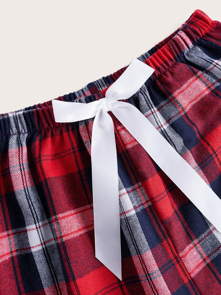 Plaid Print Bow Tie Sleep Pants-Soco Hoodie