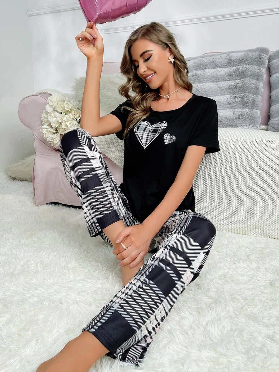 Plaid Print Knot Pajama Set-Soco Hoodie