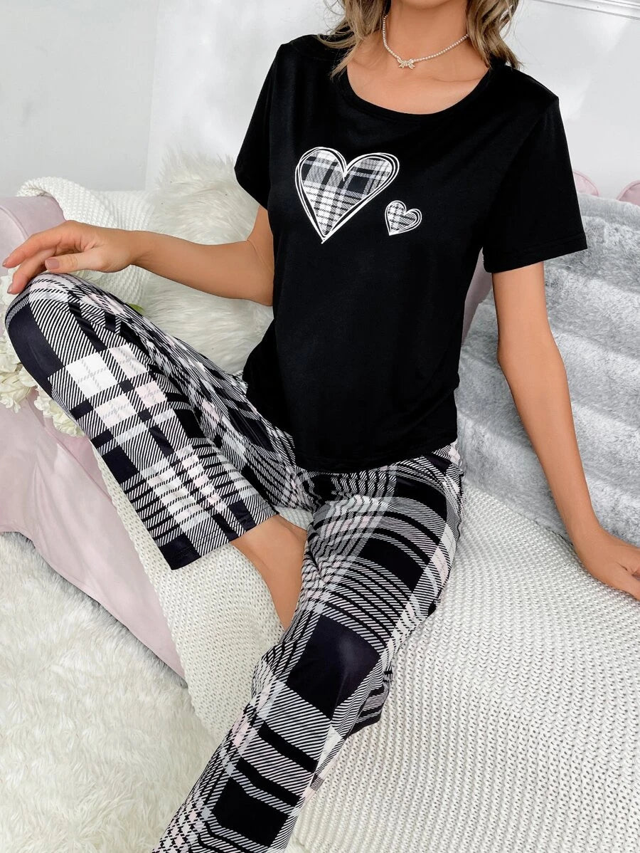 Plaid Print Knot Pajama Set-Soco Hoodie