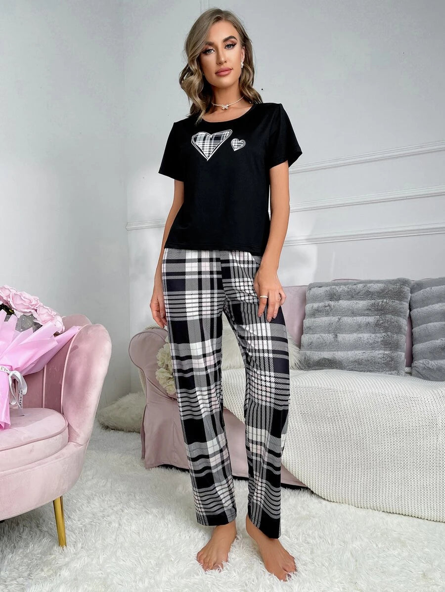 Plaid Print Knot Pajama Set-Soco Hoodie