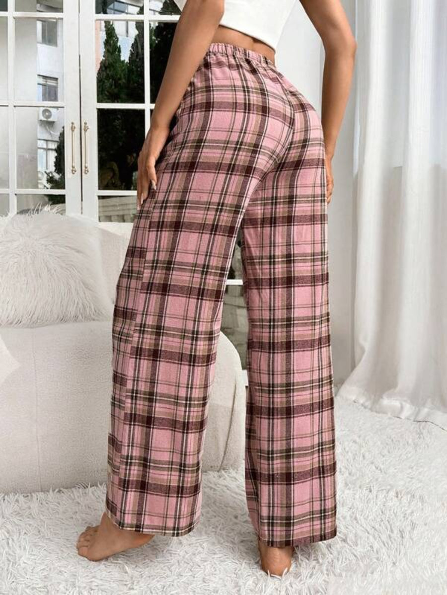 Plaid Printed Bow Front Sleep Pants-Soco Hoodie