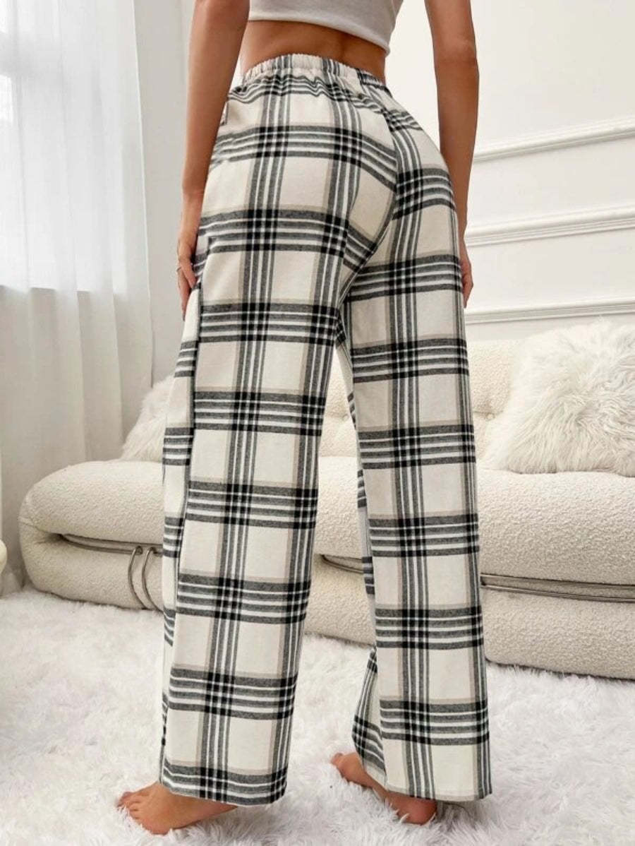 Plaid Printed Tie Front Sleep Pants-Soco Hoodie