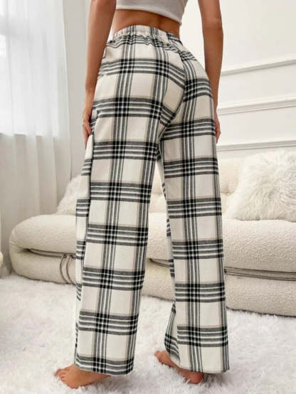 Plaid Printed Tie Front Sleep Pants-Soco Hoodie