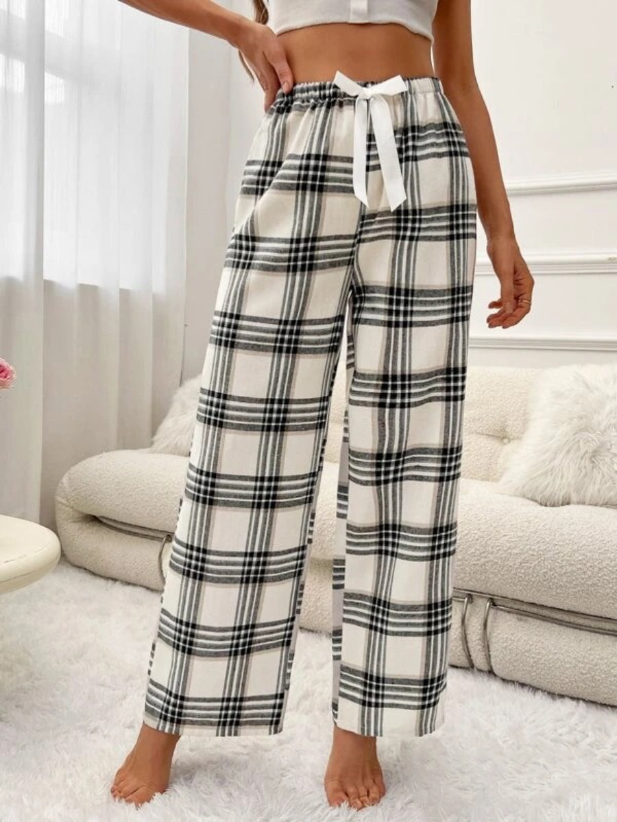 Plaid Printed Tie Front Sleep Pants-Soco Hoodie