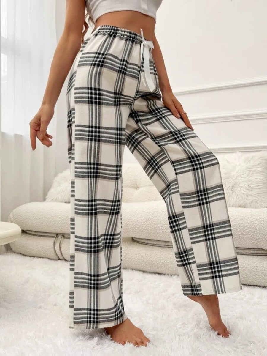 Plaid Printed Tie Front Sleep Pants-Soco Hoodie