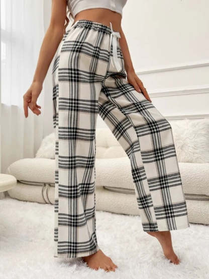 Plaid Printed Tie Front Sleep Pants-Soco Hoodie