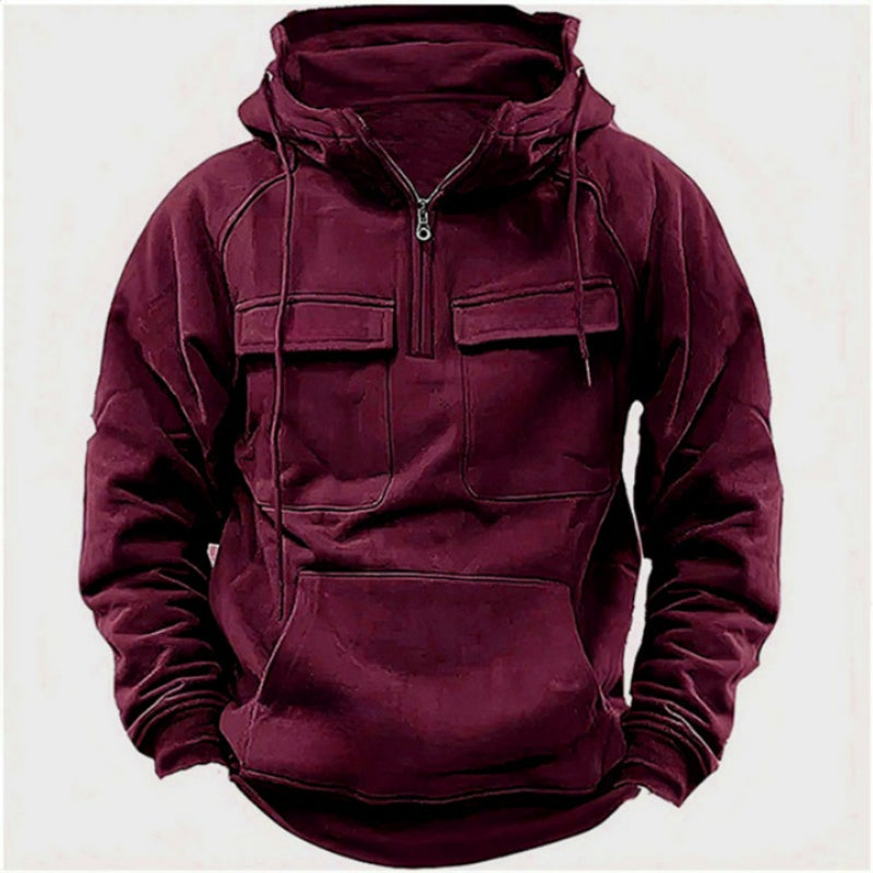 Plain Patterned Hooded Sweatshirt Red