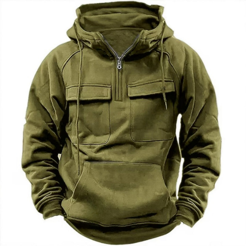 Plain Patterned Hooded Sweatshirt Green