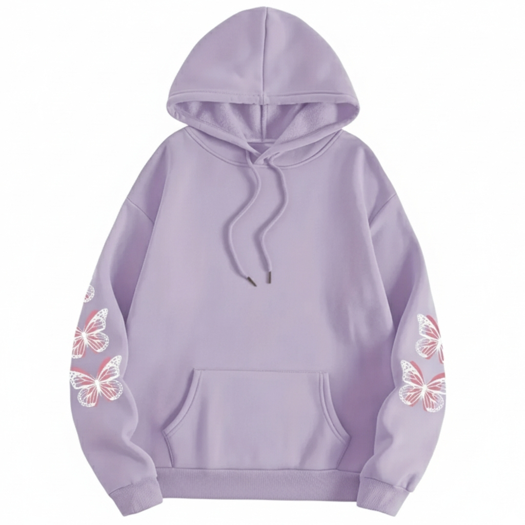 Plus Size Butterfly Print Drawstring Hoodie