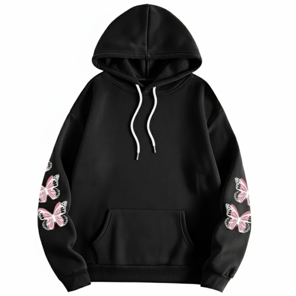 Plus Size Butterfly Print Drawstring Hoodie