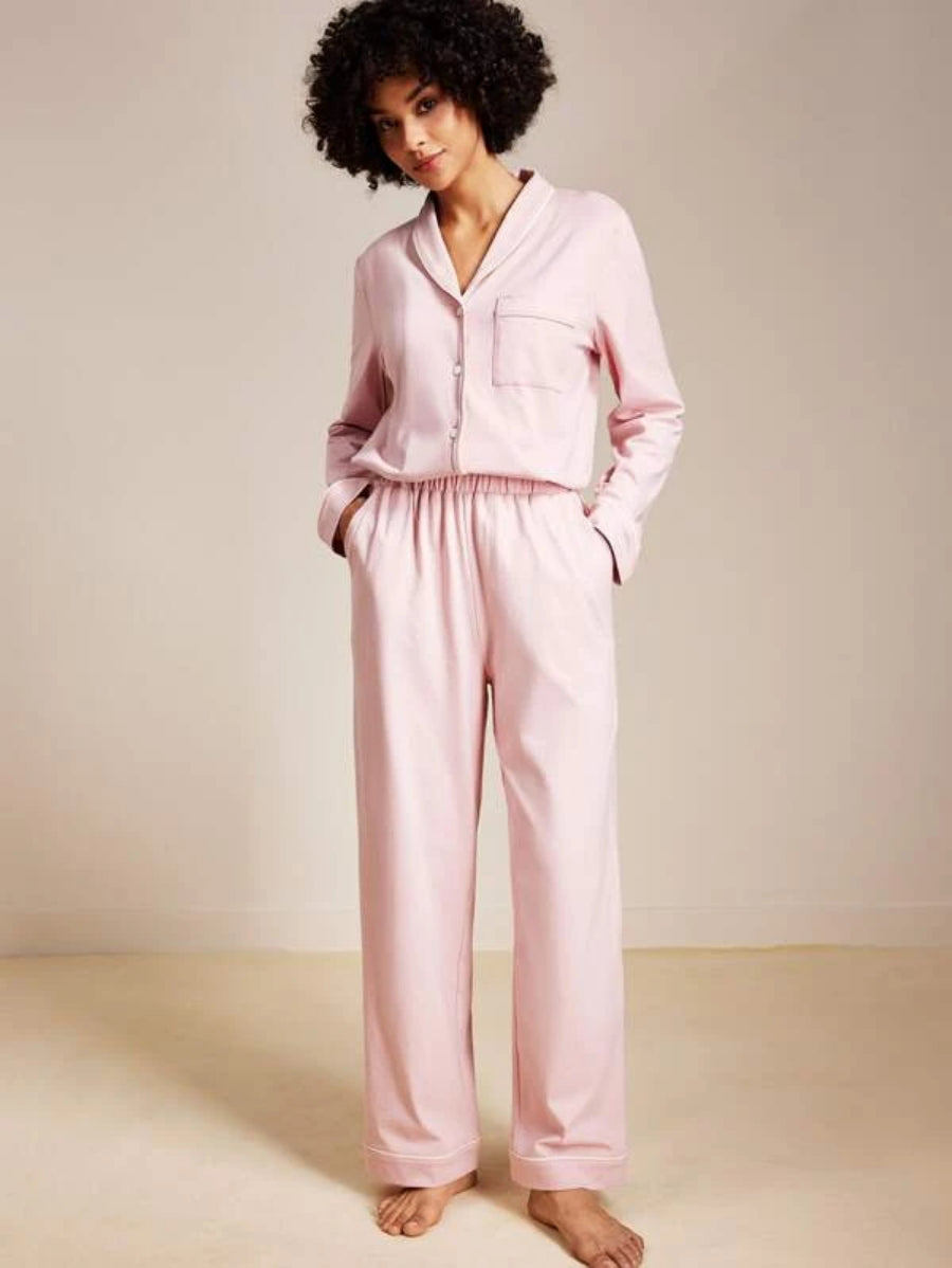 Pocket Contrast Binding Button Front Pant Sets-Soco Hoodie