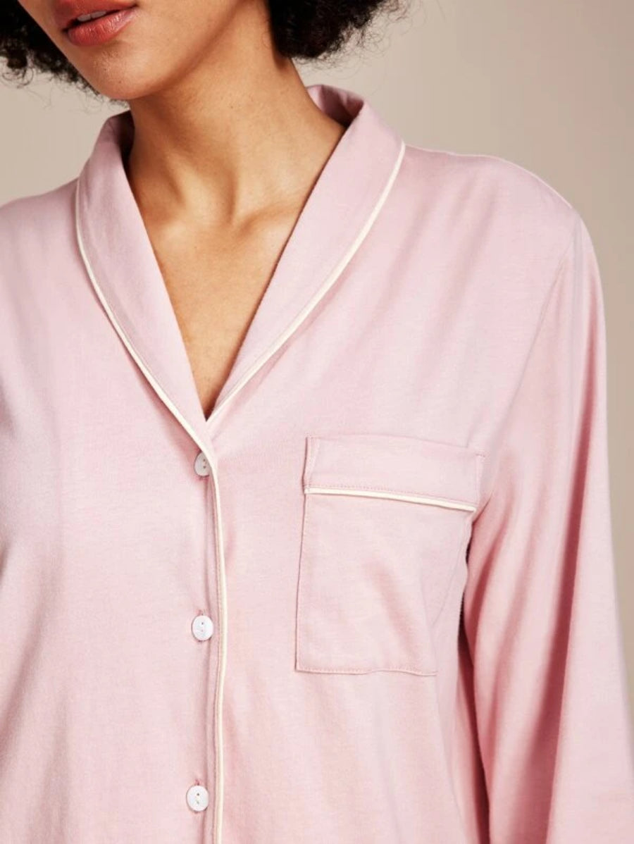 Pocket Contrast Binding Button Front Pant Sets-Soco Hoodie