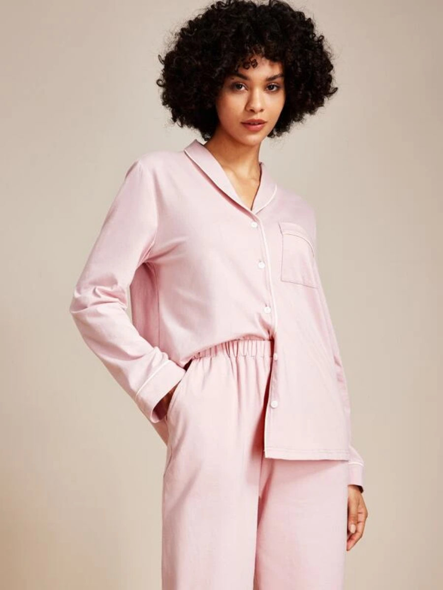 Pocket Contrast Binding Button Front Pant Sets-Soco Hoodie