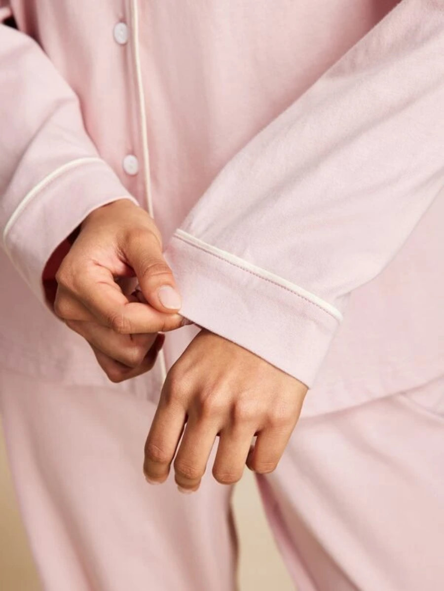 Pocket Contrast Binding Button Front Pant Sets-Soco Hoodie