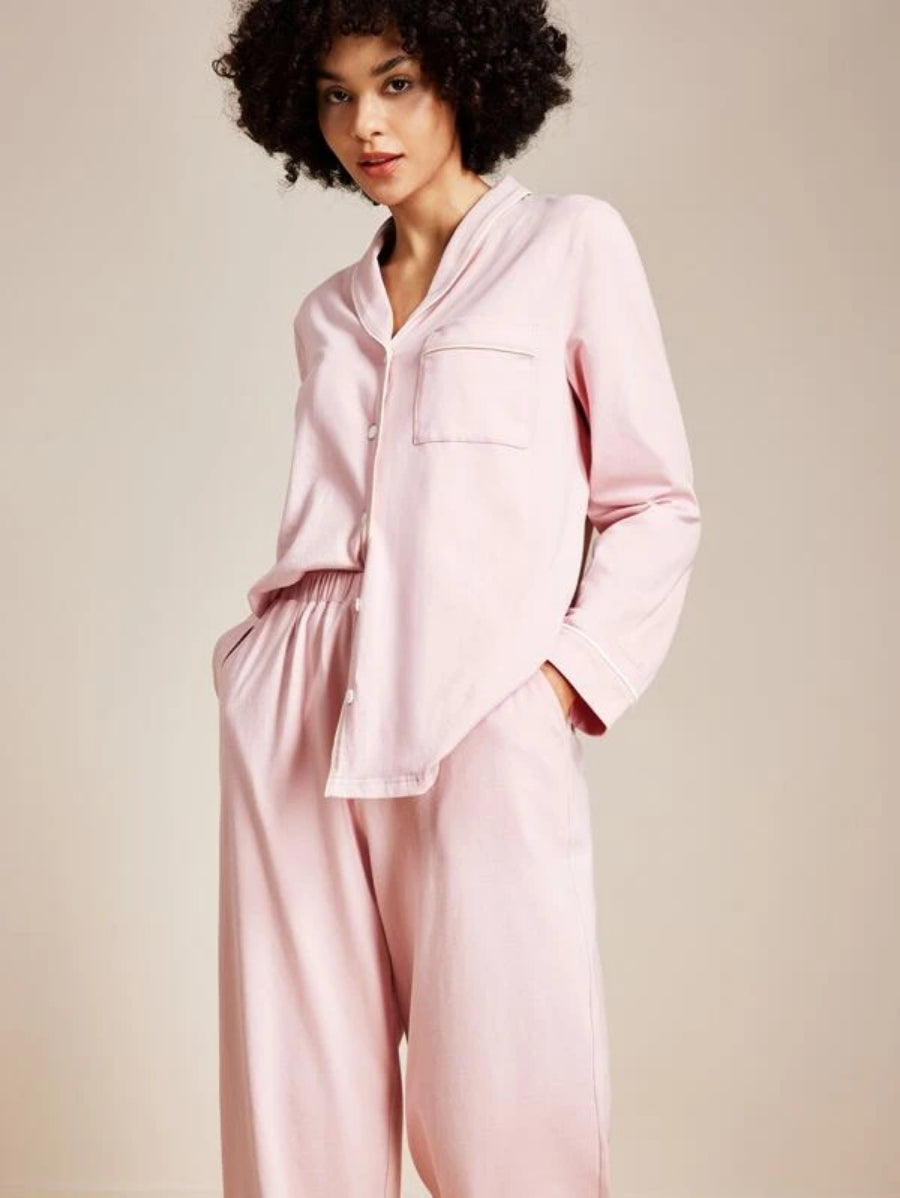 Pocket Contrast Binding Button Front Pant Sets-Soco Hoodie