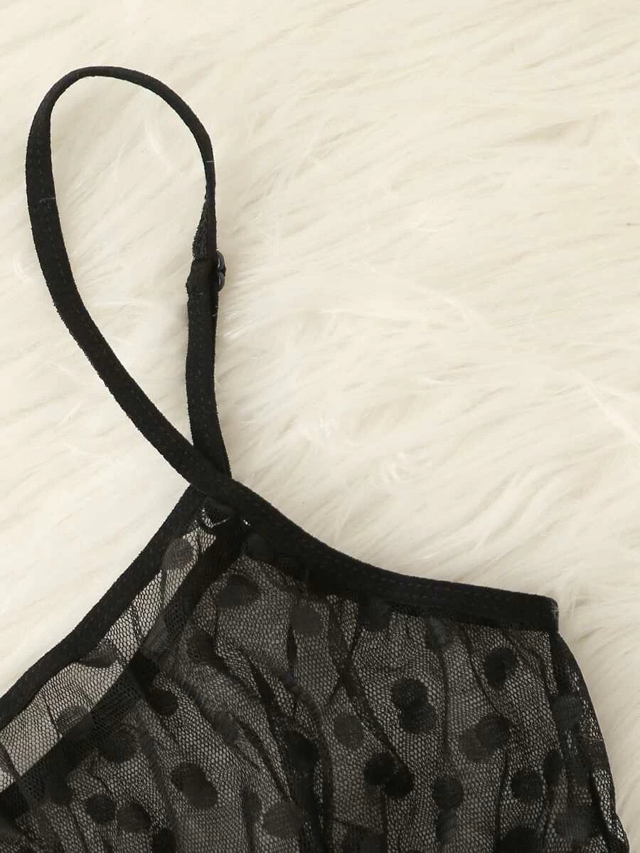 Polka Dot Mesh Frill Trim Lingerie Set-Soco Hoodie