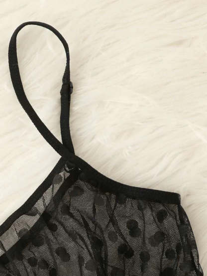 Polka Dot Mesh Frill Trim Lingerie Set-Soco Hoodie
