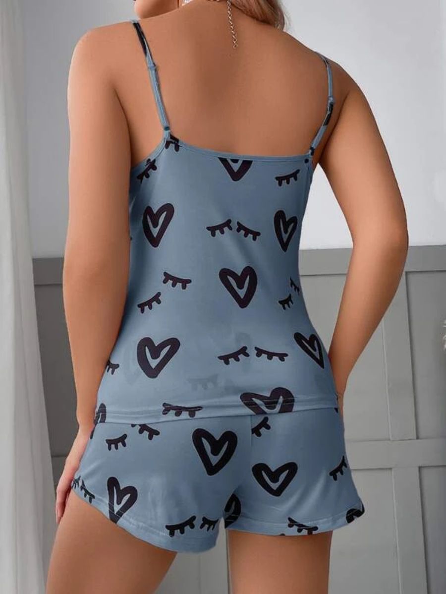 Printed Cami Top And Tie Front Shorts Set-Soco Hoodie