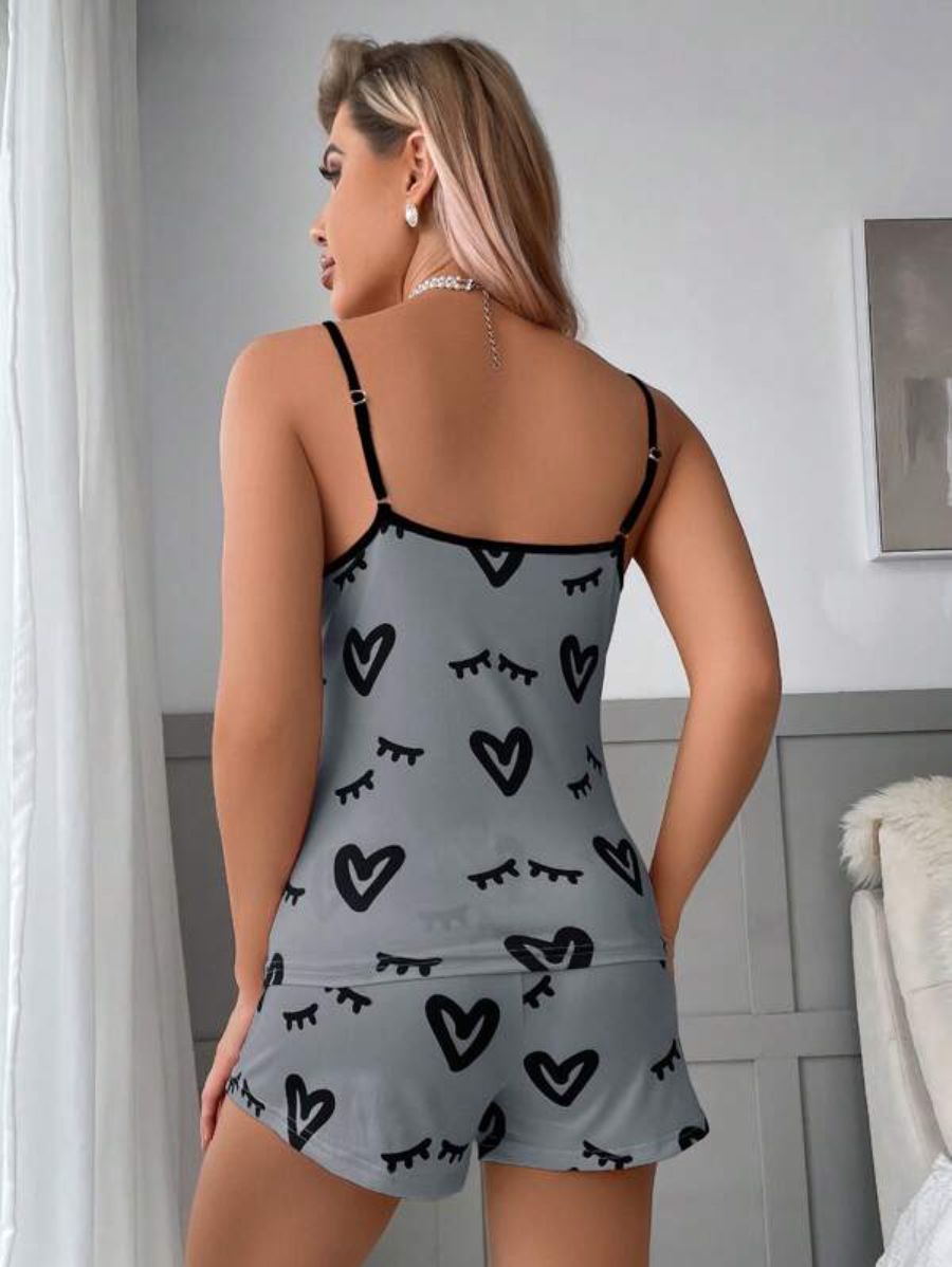 Printed Cami Top And Tie Front Shorts Set-Soco Hoodie