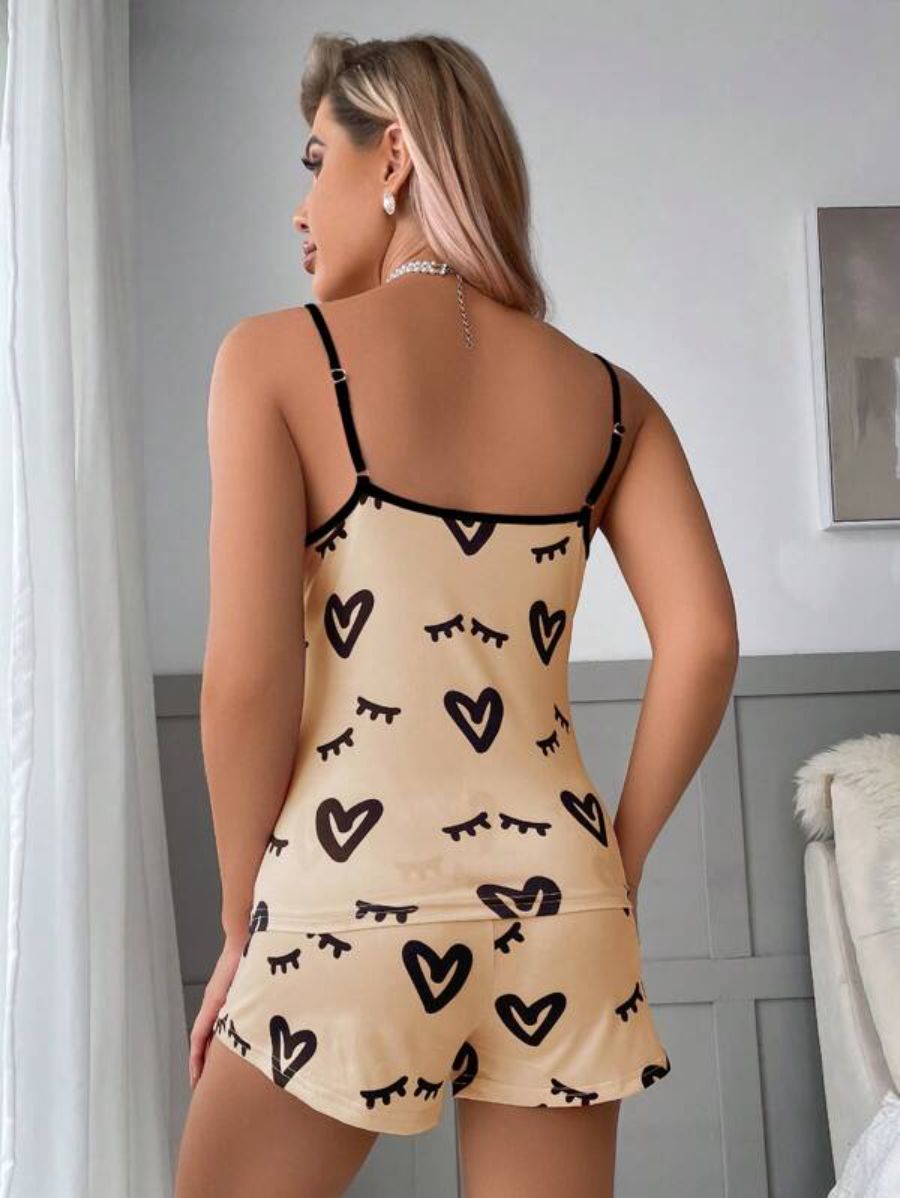 Printed Cami Top And Tie Front Shorts Set-Soco Hoodie