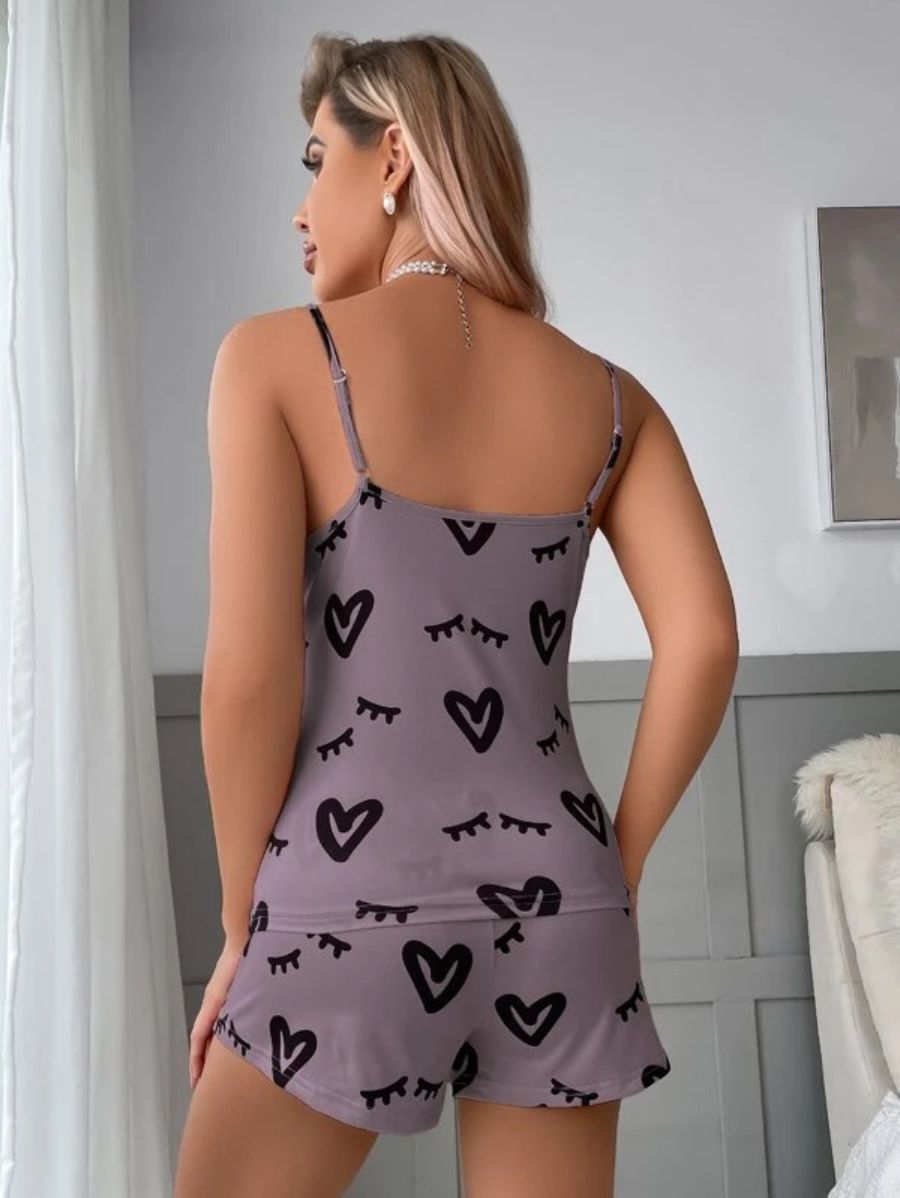 Printed Cami Top And Tie Front Shorts Set-Soco Hoodie