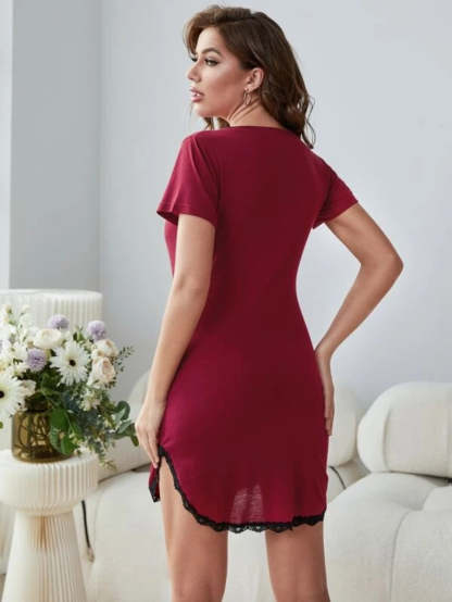 Printed Lace Trim Nightdress-Soco Hoodie