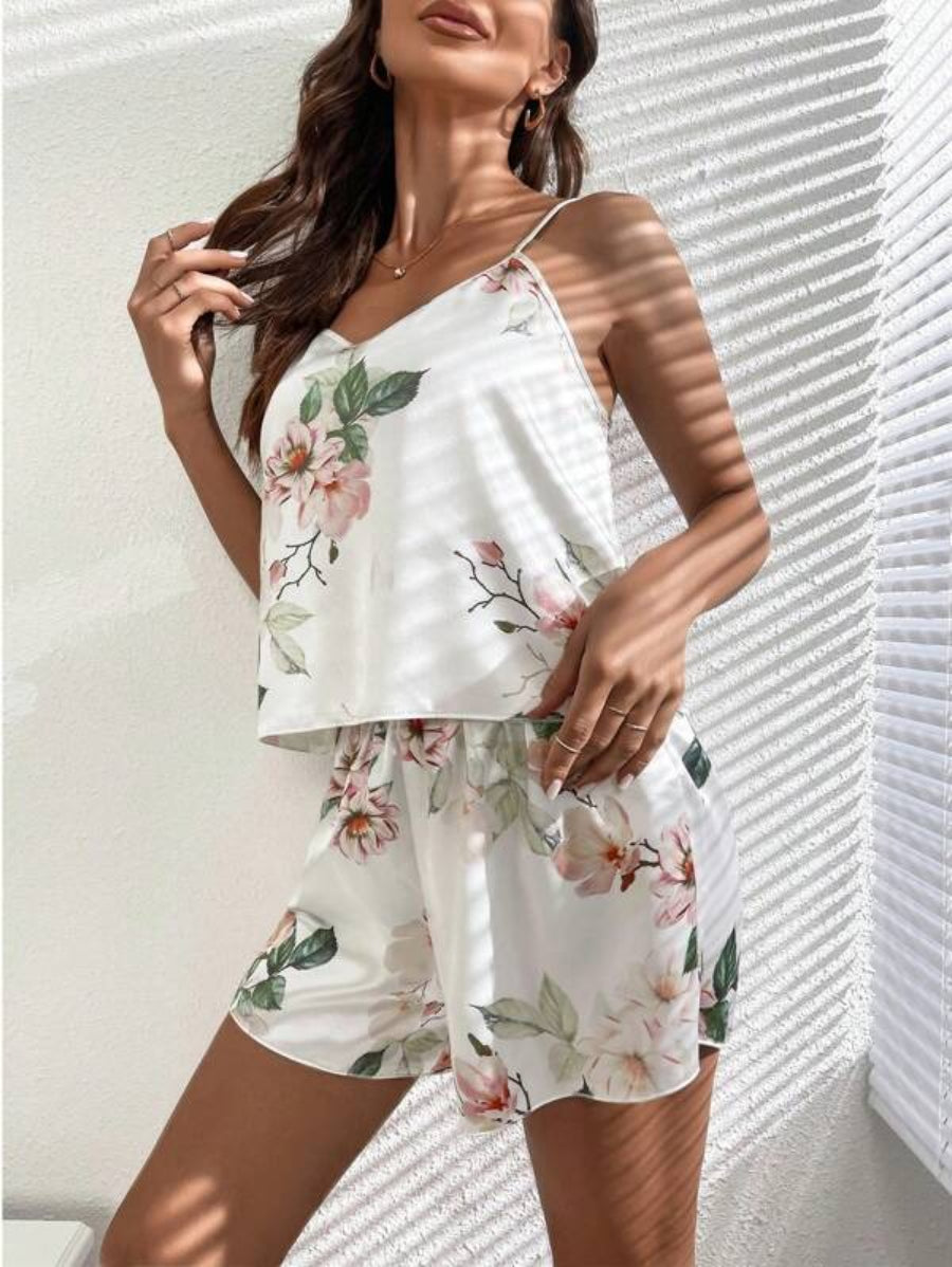 Printed Satin Cami Top And Shorts Set-Soco Hoodie