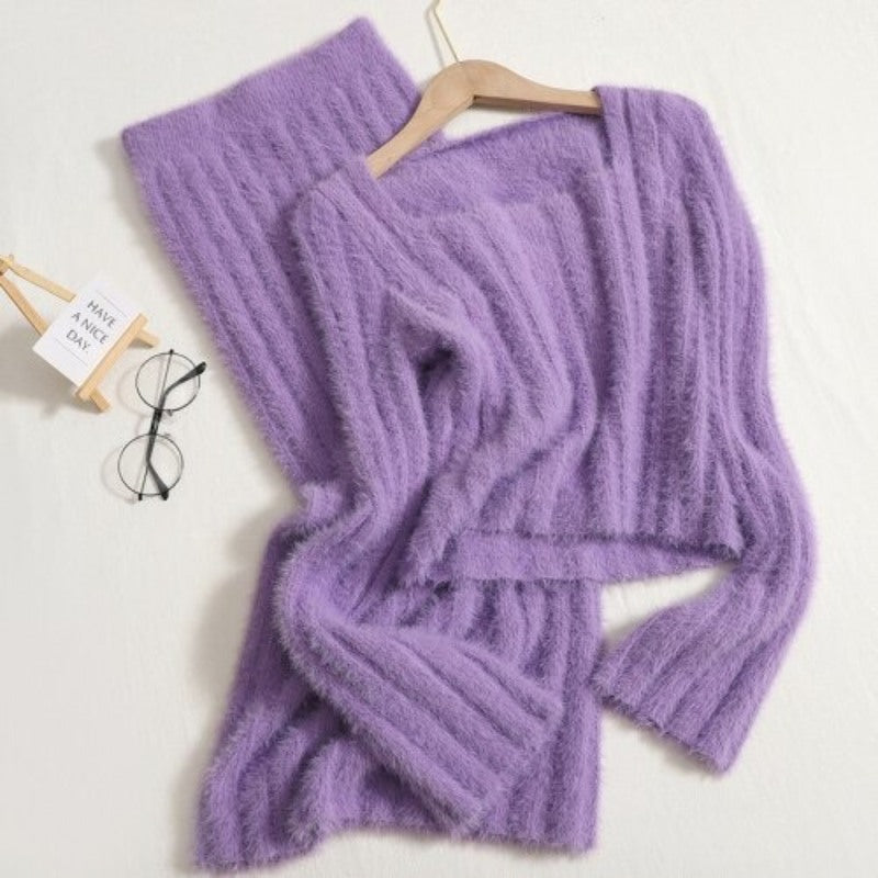 Plush Long Sleeve Skirts Sets For Women-Soco Hoodie