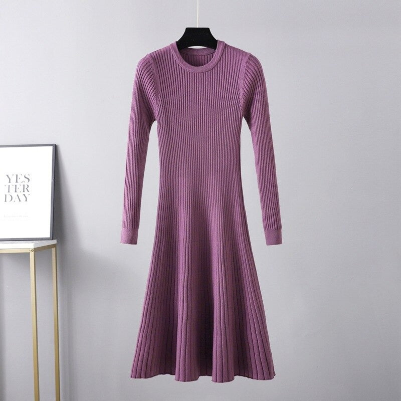 O-Neck Slim Long Knitted Maxi Sweater Dress-Soco Hoodie