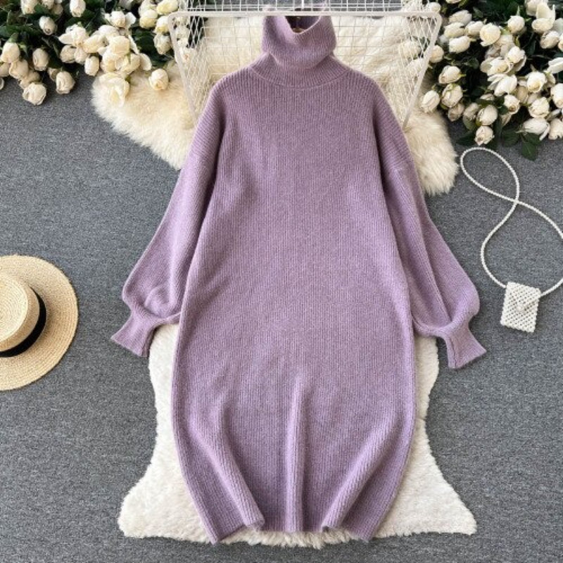 Loose Turtleneck Knitted Slim Long Woolen Dress-Soco Hoodie