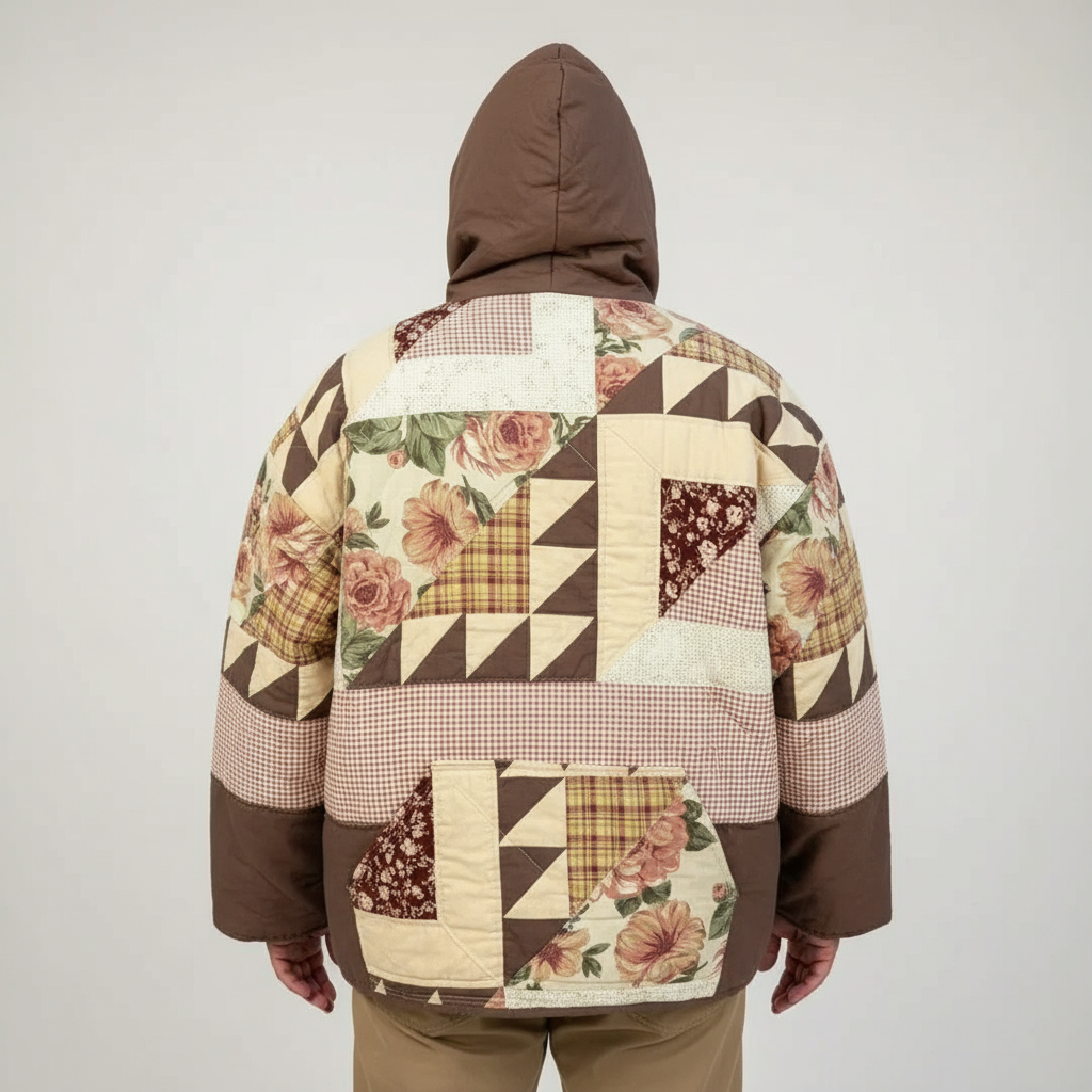 Quilted Patchwork Hoodie Comfort Everyday Casual Wear