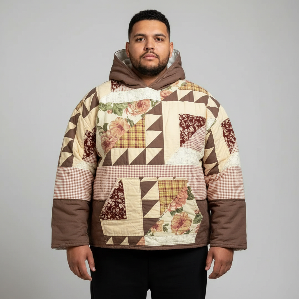 Quilted Patchwork Hoodie Comfort Everyday Casual Wear