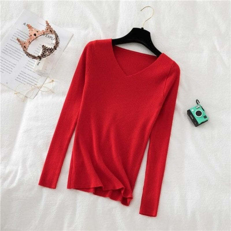 Woolen V-Neck Long-Sleeved Knitted Pullover For Women-Soco Hoodie