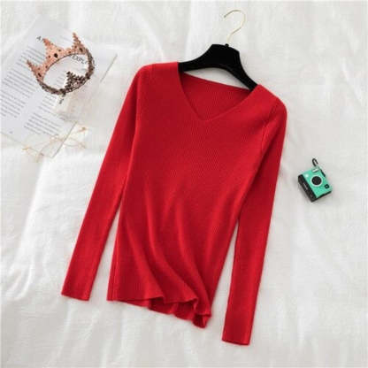 Woolen V-Neck Long-Sleeved Knitted Pullover For Women-Soco Hoodie
